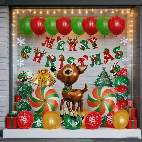 Weihnachten Ballon Dekorationen Weihnachtsmann Rentier Schneemann Aluminiumfolie Latex Ballons Merry Christmas Banner Für Festival Party Hintergrund Dekor
