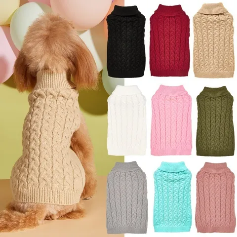 Acrylic Cable Knit Dog Sweater Warm Turtleneck Pet Apparel For Small Dogs Soft Puppy Clothes Solid Color Winter Autumn Knitwear