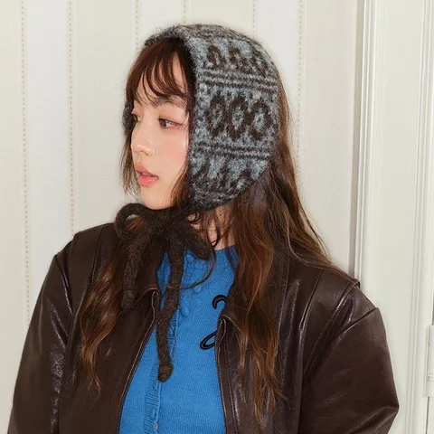 Japanischer Vintage Jacquard Strick Ohrenschützer Halswärmer Fair Isle Muster Schnürung Winter Warm Outdoor Ohrenschutz Für Damen Herren