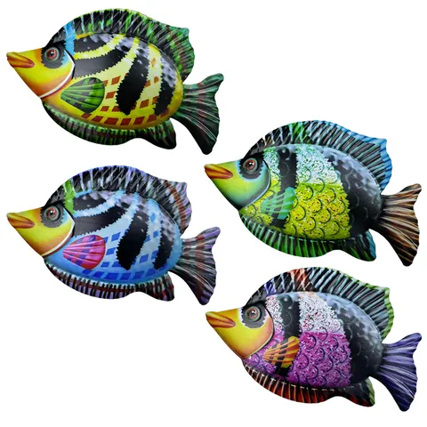 Décoration Murale de Poisson Tropical en Métal Ornement Suspendu en Fer Coloré pour Salon de Maison