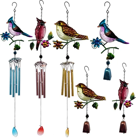 Handmade Metal And Stained Glass Bird Wind Chime Garden Courtyard Balcony Hanging Decoration Bell Aluminum Tube Pendant