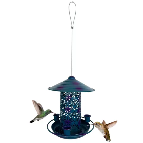 Mangeoire à Oiseaux en Métal Extérieur Ornement Suspendu en Art de Fer Jardin Cour Mangeoire Équilibrée