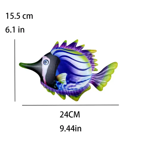 Art Mural en Métal Poisson Tropical Décoration Suspendue Sculpture Murale en Fer Coloré Pour Maison Intérieur Extérieur Jardin