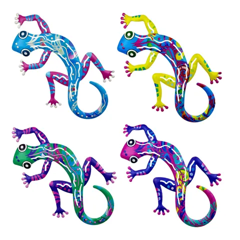 Art Mural Gecko en Métal Décoration Suspendue Animale en Fer Autocollant de Réfrigérateur Magnétique Coloré pour Maison Jardin