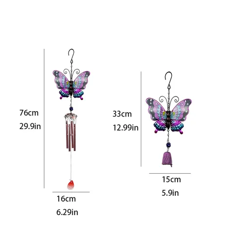 Carillon Éolien Papillon Créatif en Fer et en Verre Ornement Suspendu pour Jardin Extérieur Cour Décoration de Maison Cadeau