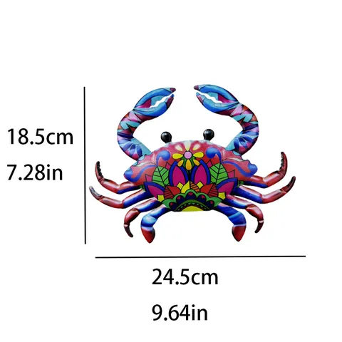 Décoration Murale en Métal Crabe Ornements Suspendus Animaux en Fer Peints à la Main Colorés pour Décoration Maison Jardin