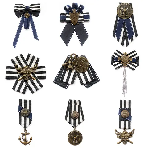 Vintage Navy Style Ribbon Brooch Alloy Military Badge Fashion Clothing Accessories Lapel Pin Jewelry Gift For Women Men