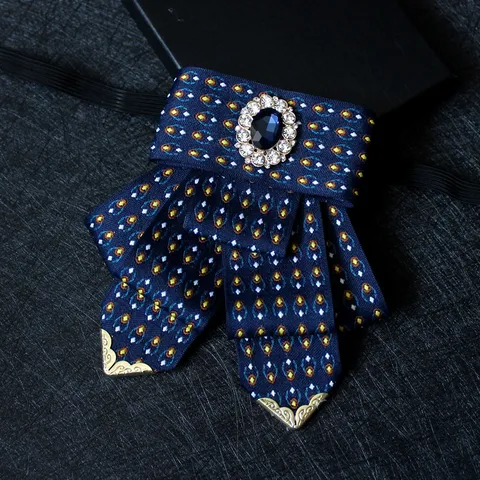 Men's Vintage Jacquard Fabric Bow Tie Rhinestone Gem Decorated Metal Corner Business Wedding Suit Shirt Collar Flower