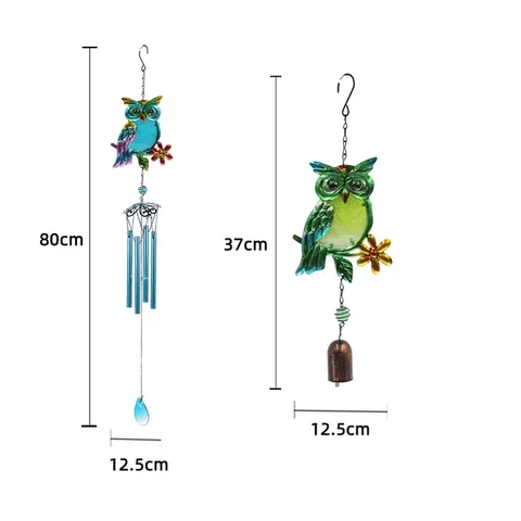 Carillon Éolien Chouette Verre Coloré Art en Fer Pendentif Suspendu Cloche Créatif Cour Maison Jardin Décor Ornement