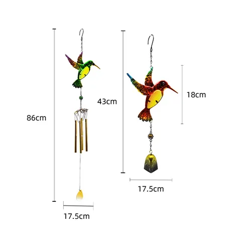Hummingbird Wind Chime Iron Glass Painted Hanging Ornament Bell Tube Pendant Outdoor Indoor Garden Home Decor Gift