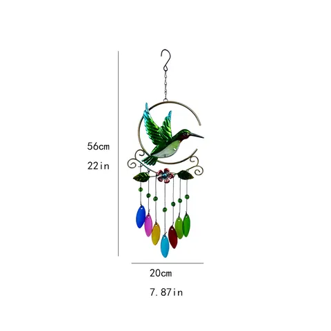 Carillon Éolien en Métal Colibri Papillon Libellule Pendentifs en Verre Coloré Art en Fer Ornement Suspendu Pour Jardin Décoration Maison