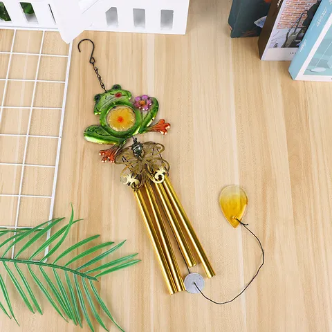 Iron Frog Painted Glass Wind Chime Outdoor Garden Decor Hanging Ornament With Bells Aluminum Tubes Rustic Patio Decoration