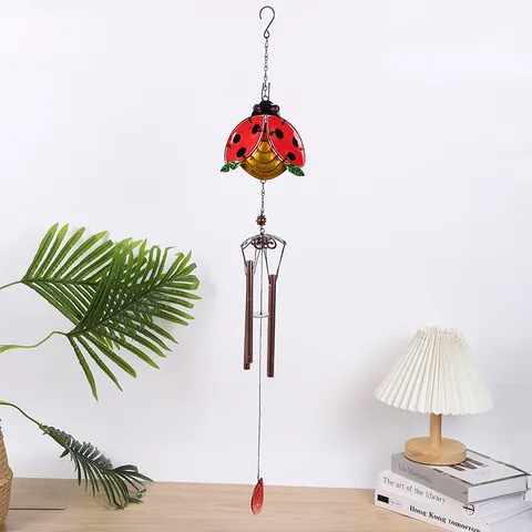 Carillon Éolien en Métal Abeille Scarabée Verre Peint Artisanat Peinture par Pulvérisation en Fer Ornement Suspendu Décoration de Jardin Maison