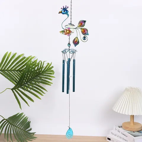 Carillon Éolien en Métal Fer Boule Lumineuse Brillante Paon Perroquet Grenouille Ornement Suspendu Jardin Maison