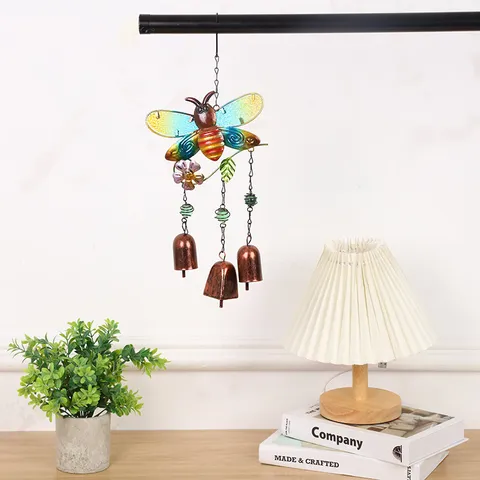 Metal Verre Peint Colibri Libellule Abeille Carillon Eolien Jardin Cour Decoration Suspendue Ornement Exterieur Cadeau