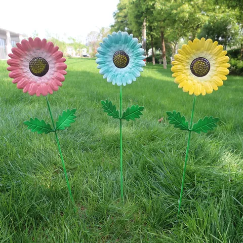 Fleur en Fer Piquet de Jardin Extérieur Métal Floral Cour Pelouse Paysage Ornement d'Art Décoratif
