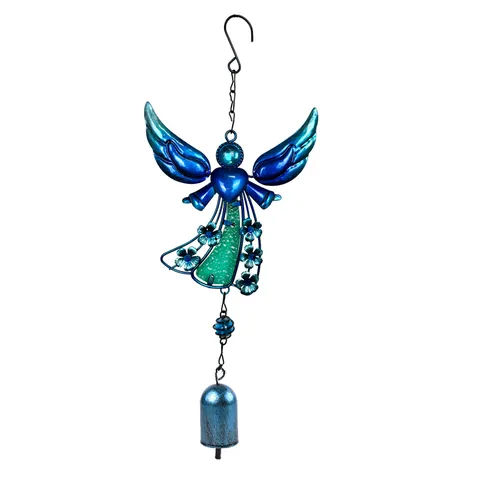 Iron Glass Angel Wind Chime Hanging Ornament Painted Garden Balcony Porch Decor Bell and Tube Styles