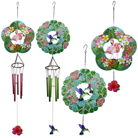 Metal 3D Roterende Windgong Flamingo Kolibri Hangend Ornament Tuin Buiten Decoratie Kunst Windspel