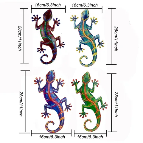 Art Mural Gecko en Métal Sculpture de Lézard en Fer Coloré Décor Suspendu Pour Intérieur Extérieur Jardin Clôture Salon
