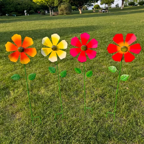 Piquet de Jardin Fleur Moulin à Vent en Art de Fer Décoration de Pelouse Florale en Métal Ornement de Paysage de Cour Extérieure