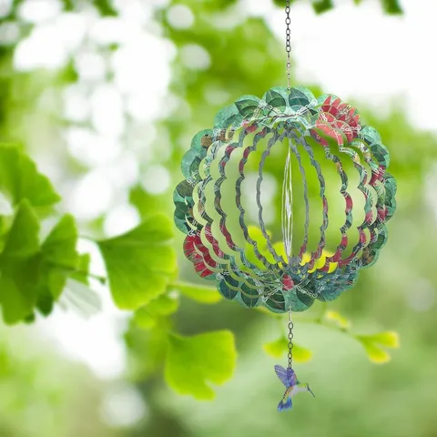 Metal 3D Roterende Windgong Flamingo Kolibri Hangend Ornament Tuin Buiten Decoratie Kunst Windspel