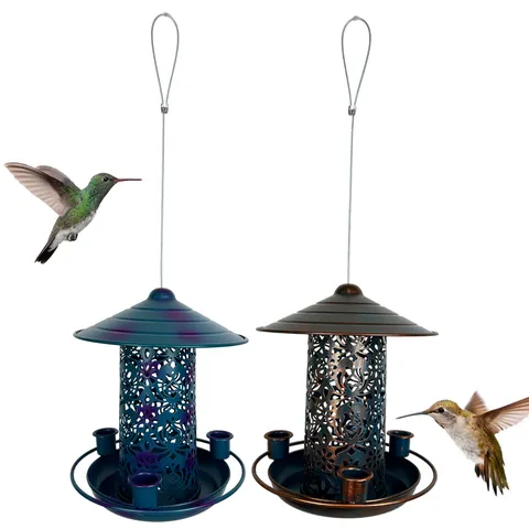 Mangeoire à Oiseaux en Métal Extérieur Ornement Suspendu en Art de Fer Jardin Cour Mangeoire Équilibrée