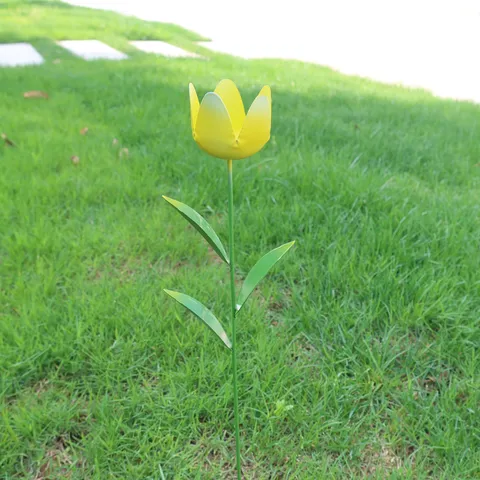 Piquet de Jardin Tulipe en Métal Décoration de Cour Extérieure Style Champêtre Ornement Floral en Fer pour Pelouse Cour Terrasse
