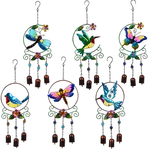 Métal Verre Peint Carillon Éolien Cour Cour Suspendue Ornement Colibri Libellule Papillon Oiseau Décoration Jardin
