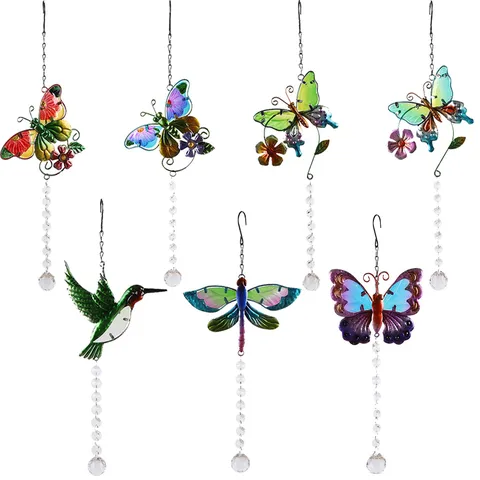 Acchiappasole in Cristallo Campanello a Vento Cristallo Bianco Metallo Farfalla Colibrì Pendente Sospeso Per Giardino Casa