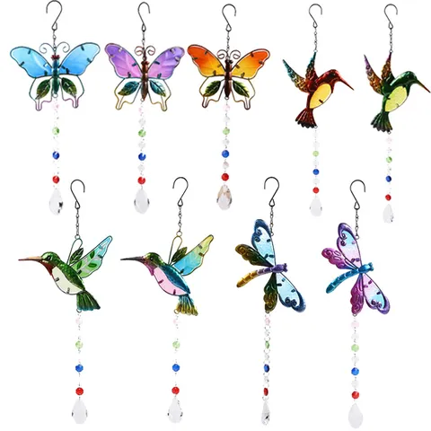 Colibri Papillon Libellule Carillon Eolien Cristal Attrape-Soleil Pendentif Suspendu Arc-en-Ciel Jardin Décoration Maison