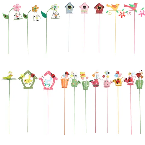 Insert de Fleur de Jardin en Métal Animal Mignon Maison d'Oiseau Plante en Pot Ornement Décoratif de Cour