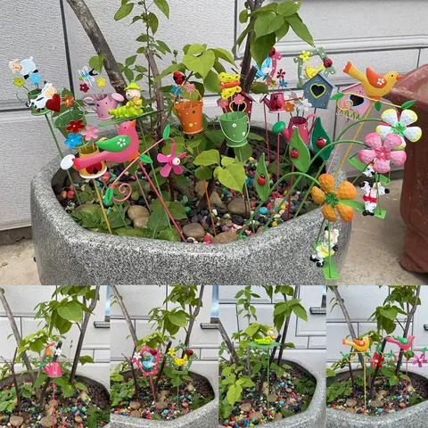 Insert de Fleur de Jardin en Métal Animal Mignon Maison d'Oiseau Plante en Pot Ornement Décoratif de Cour