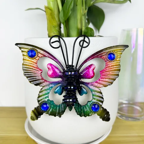 Outdoor Metal Butterfly Wall Art Decor Garden Fence Ornaments Colorful Hand Painted Iron Butterfly For Patio Yard Home