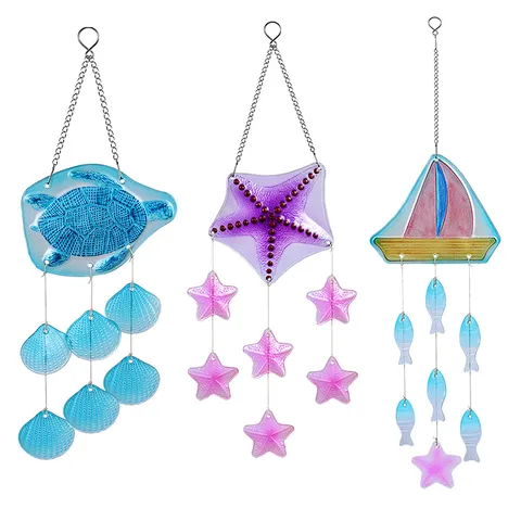 Carillon Eolien Oceanique en Verre Colore Suspendu Art en Fer Decor Maison