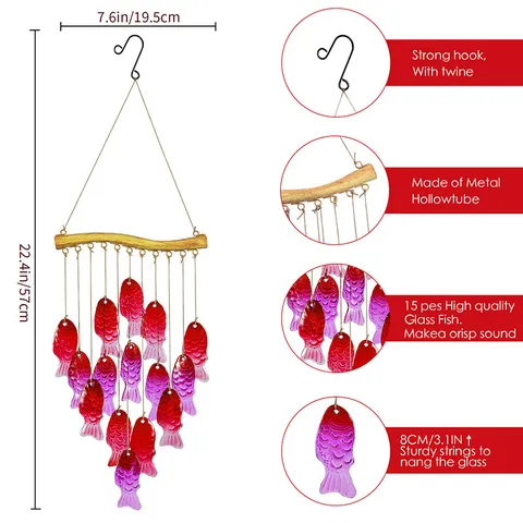 Carillon Éolien en Verre Thermofusible Créatif Art en Fer Décoration Suspendue Colorée Pour Jardin Maison