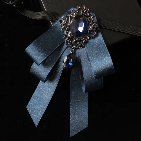 Men's Formal Bow Tie Vintage Rhinestone Crystal Brooch Satin Ribbon Wedding Business Party Bowtie Neckwear