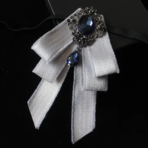 Men's Formal Bow Tie Vintage Rhinestone Crystal Brooch Satin Ribbon Wedding Business Party Bowtie Neckwear