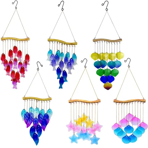 Carillon Éolien en Verre Thermofusible Créatif Art en Fer Décoration Suspendue Colorée Pour Jardin Maison