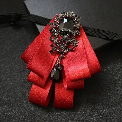 Handmade Multi Layer Bow Tie Brooch Polyester Fabric Rhinestone Crystal Pendant Suit Shirt Collar Pin Men Women