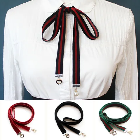 Women Fashion Ribbon Choker Necklace Bowtie Collar Decoration Alloy Pearl Heart Pendant Elegant Party Neck Jewelry