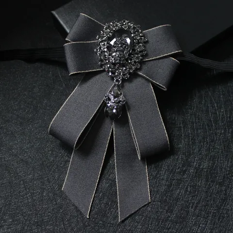 Men Formal Ribbon Bow Tie Rhinestone Handmade Stage Performance Wedding Party Groom Suit Neckwear Collar Flower Accessory