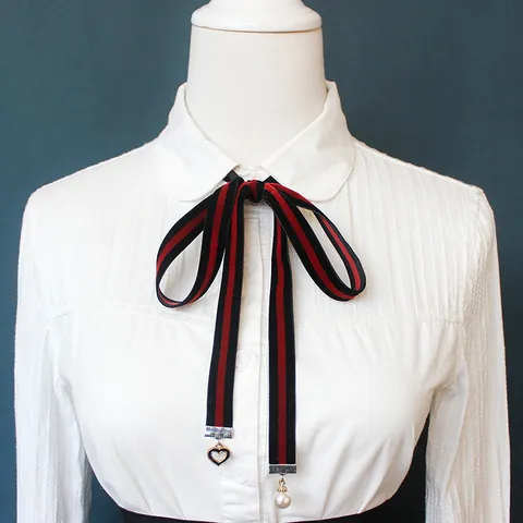 Women Fashion Ribbon Choker Necklace Bowtie Collar Decoration Alloy Pearl Heart Pendant Elegant Party Neck Jewelry