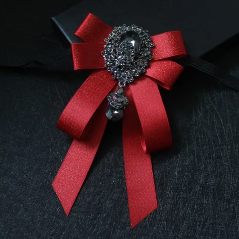 Men Formal Ribbon Bow Tie Rhinestone Handmade Stage Performance Wedding Party Groom Suit Neckwear Collar Flower Accessory
