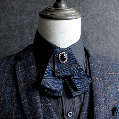 Men's British Style Multi-Layer Bowtie Rhinestone Brooch Bow Tie Wedding Party Business Neckwear Accessory