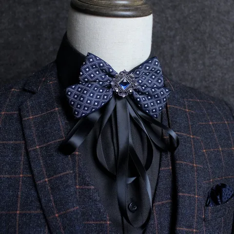 Exquisite Mens Rhinestone Bow Tie British Vintage Formal Neck Flower Groom Wedding Performance Suit Accessory
