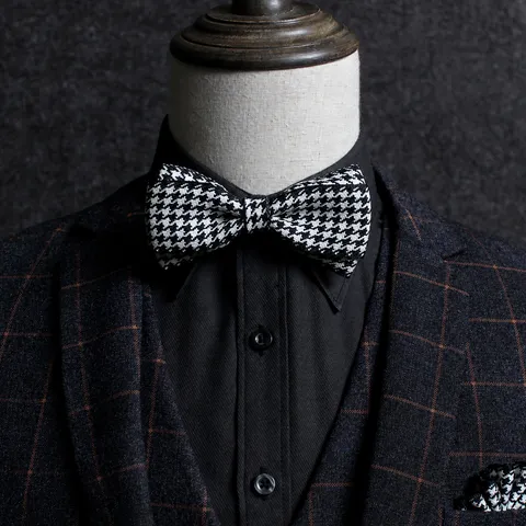 Men Fashion Bow Tie Classic Solid Color Striped Houndstooth Business Wedding Formal Suit Shirt Neckwear Accessories