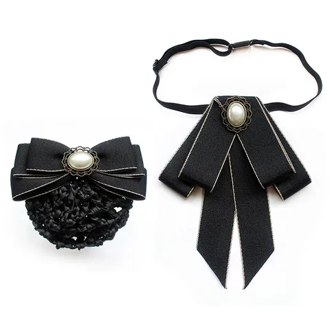 Damen Professionelle Uniform Kragen Fliege Und Haarnetz Set Bank Krankenschwester Uniform Schleife Brosche Formelle Arbeitskleidung Haarschmuck