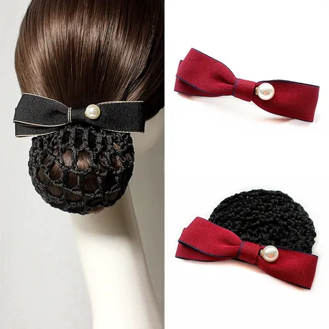 Elegant Hotel Hair Net Bow Hair Clip With Artificial Pearl Decoration Women Hair Accessories Professional Hairnet
