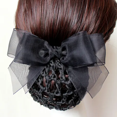 Minimalist Alloy And Gauze Bow Hair Clip With Hairnet Professional Office Hair Accessories For Women Hair Styling