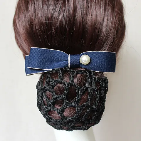 Elegant Hotel Hair Net Bow Hair Clip With Artificial Pearl Decoration Women Hair Accessories Professional Hairnet